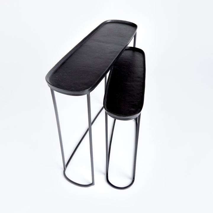 Modern Black Nested Console Tables with Aluminum Tops