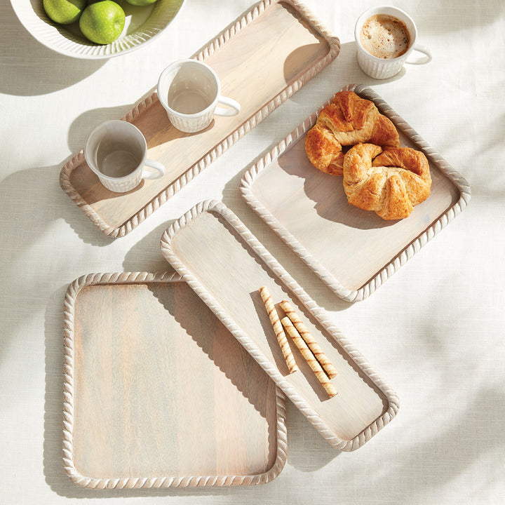 Langley Square White Wash Trays, Set Of 2