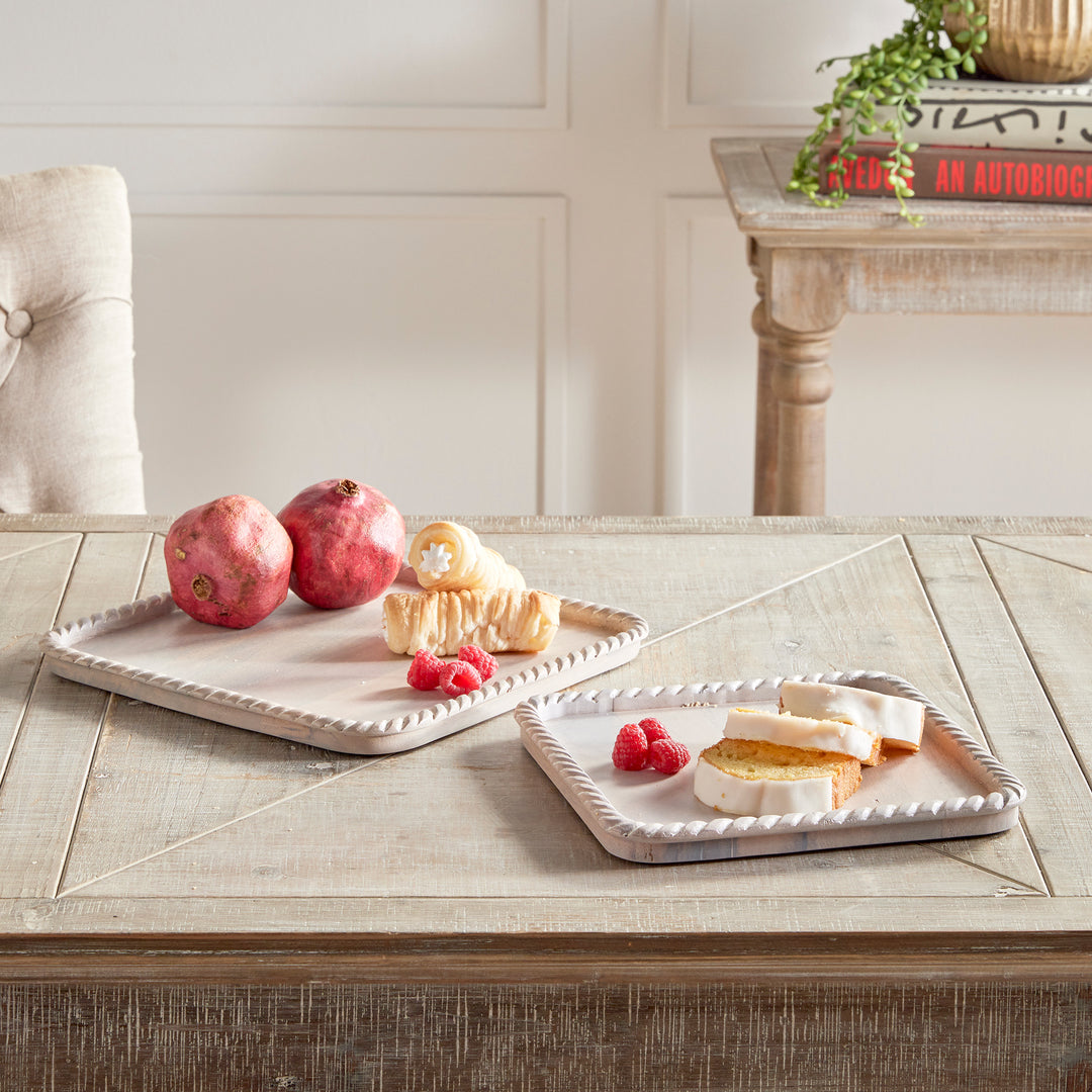 Langley Square White Wash Trays, Set Of 2
