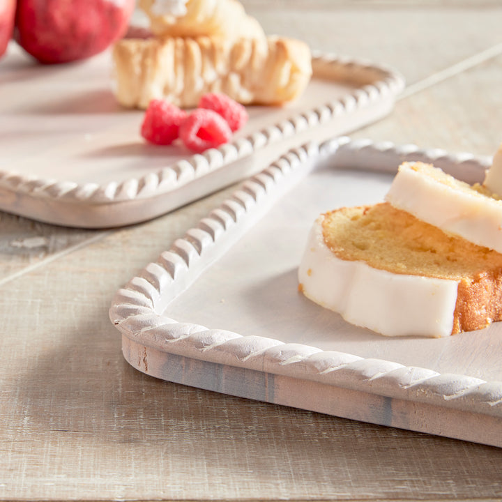 Langley Square White Wash Trays, Set Of 2