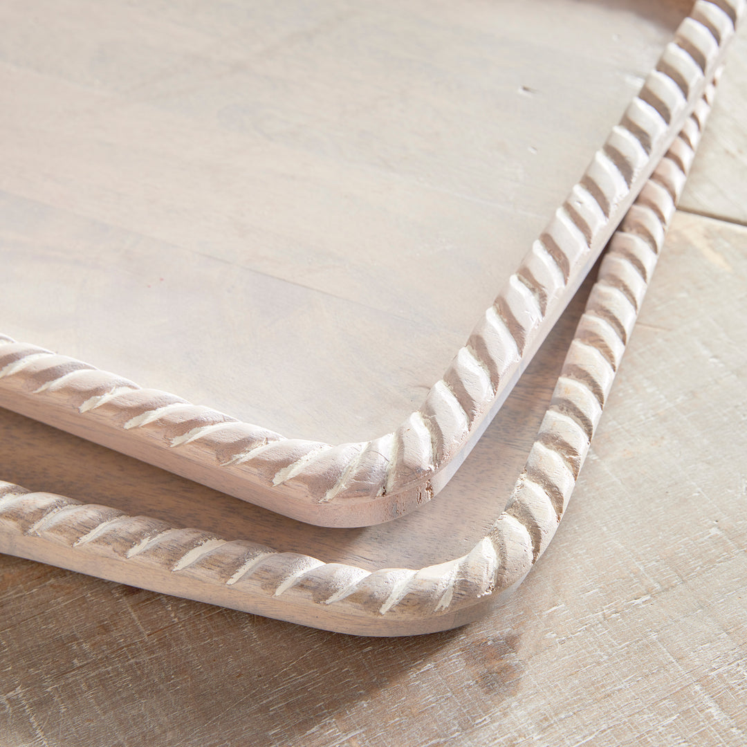 Langley Square White Wash Trays, Set Of 2