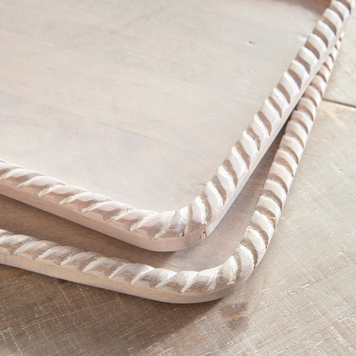 Langley Square White Wash Trays, Set Of 2