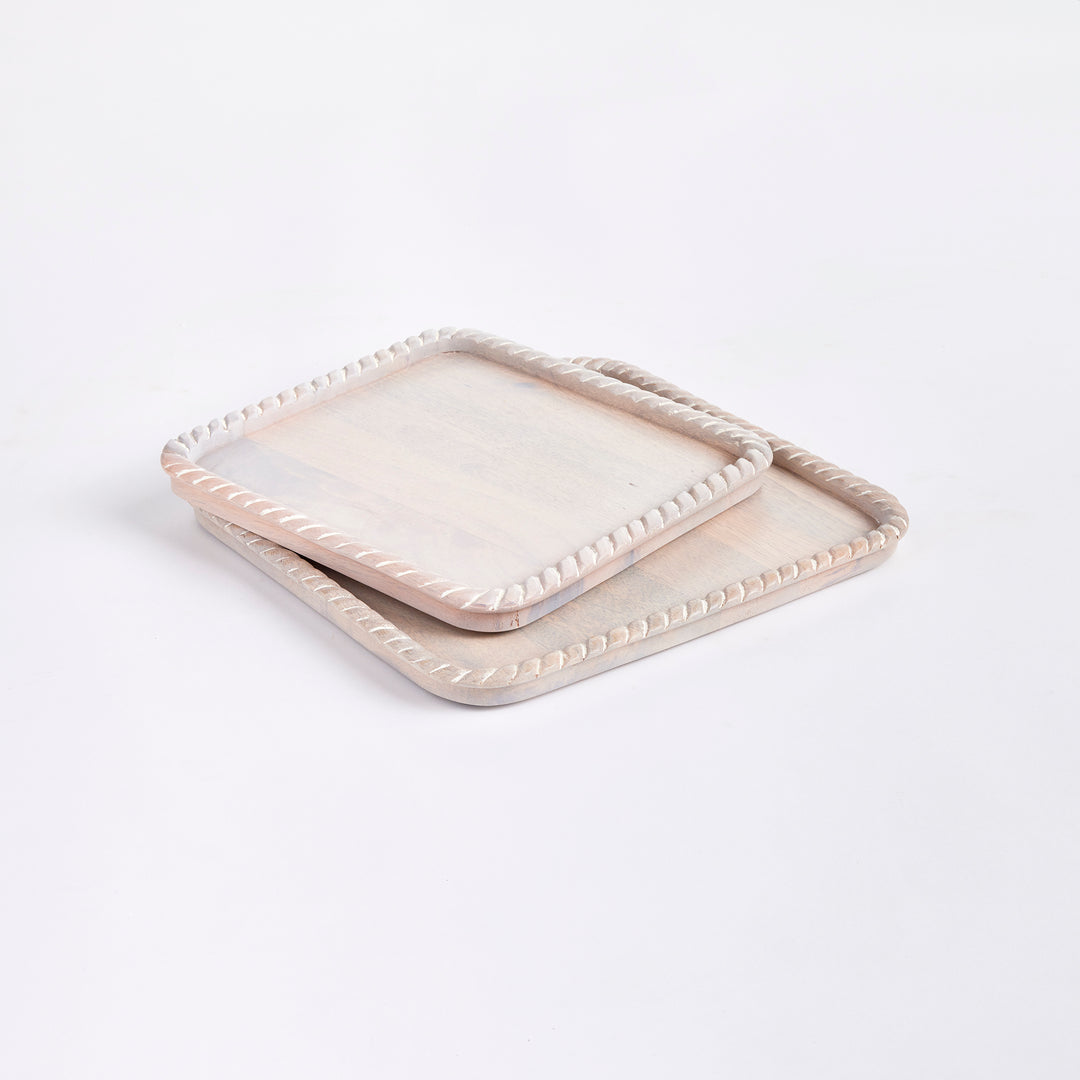 Langley Square White Wash Trays, Set Of 2