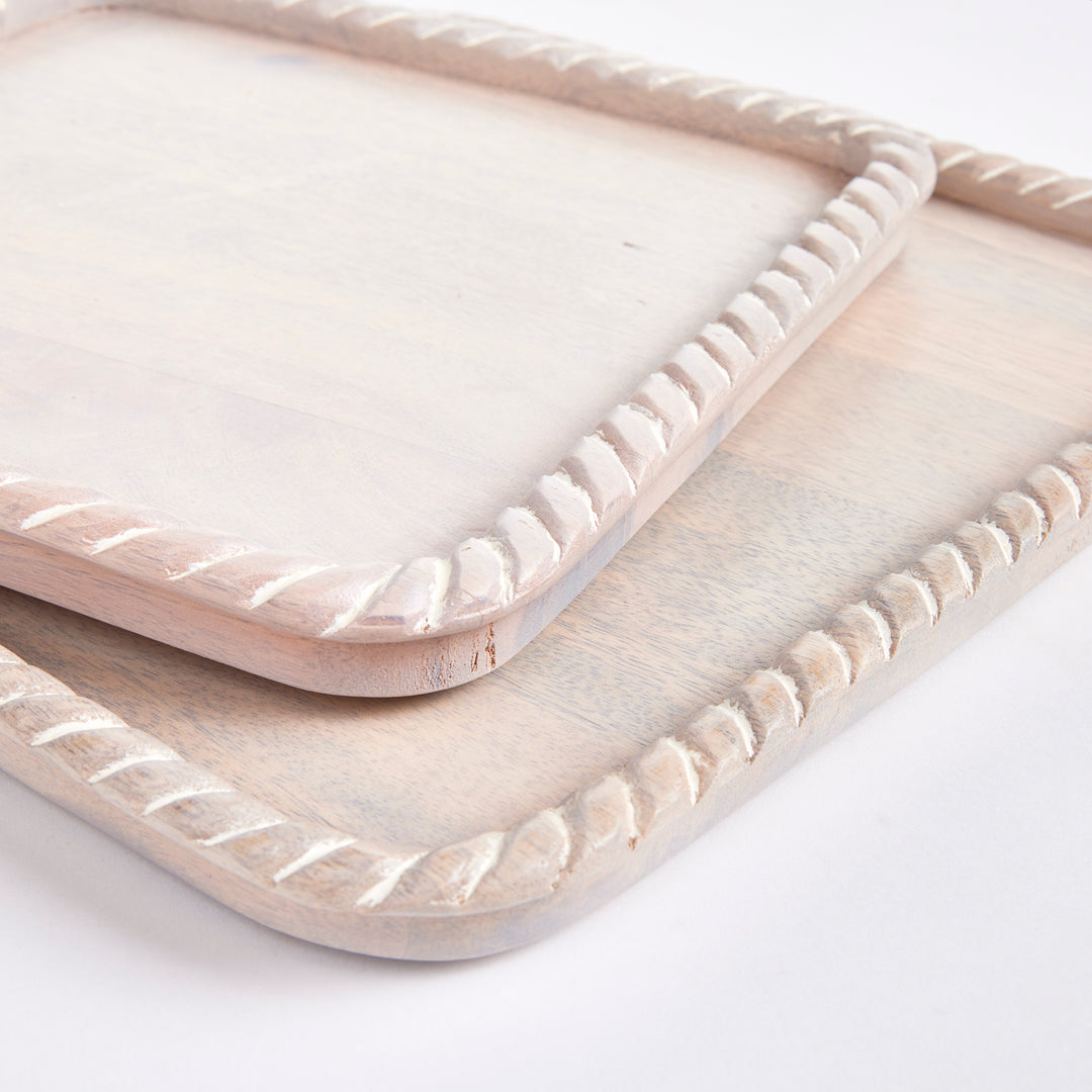 Langley Square White Wash Trays, Set Of 2