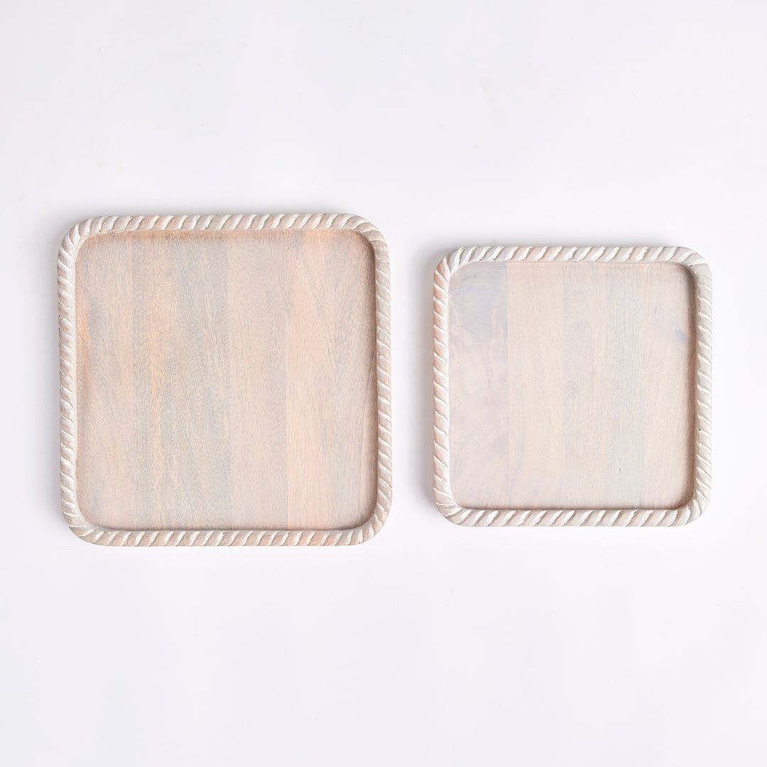 Langley Square White Wash Trays, Set Of 2