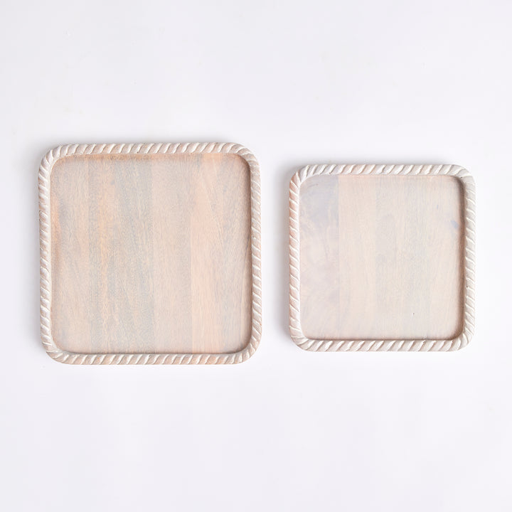 Langley Square White Wash Trays, Set Of 2
