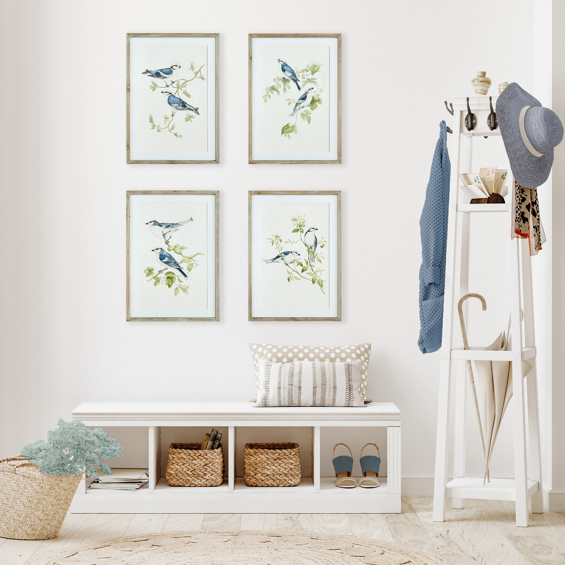 Blue Birds Wall Prints, Set Of 4