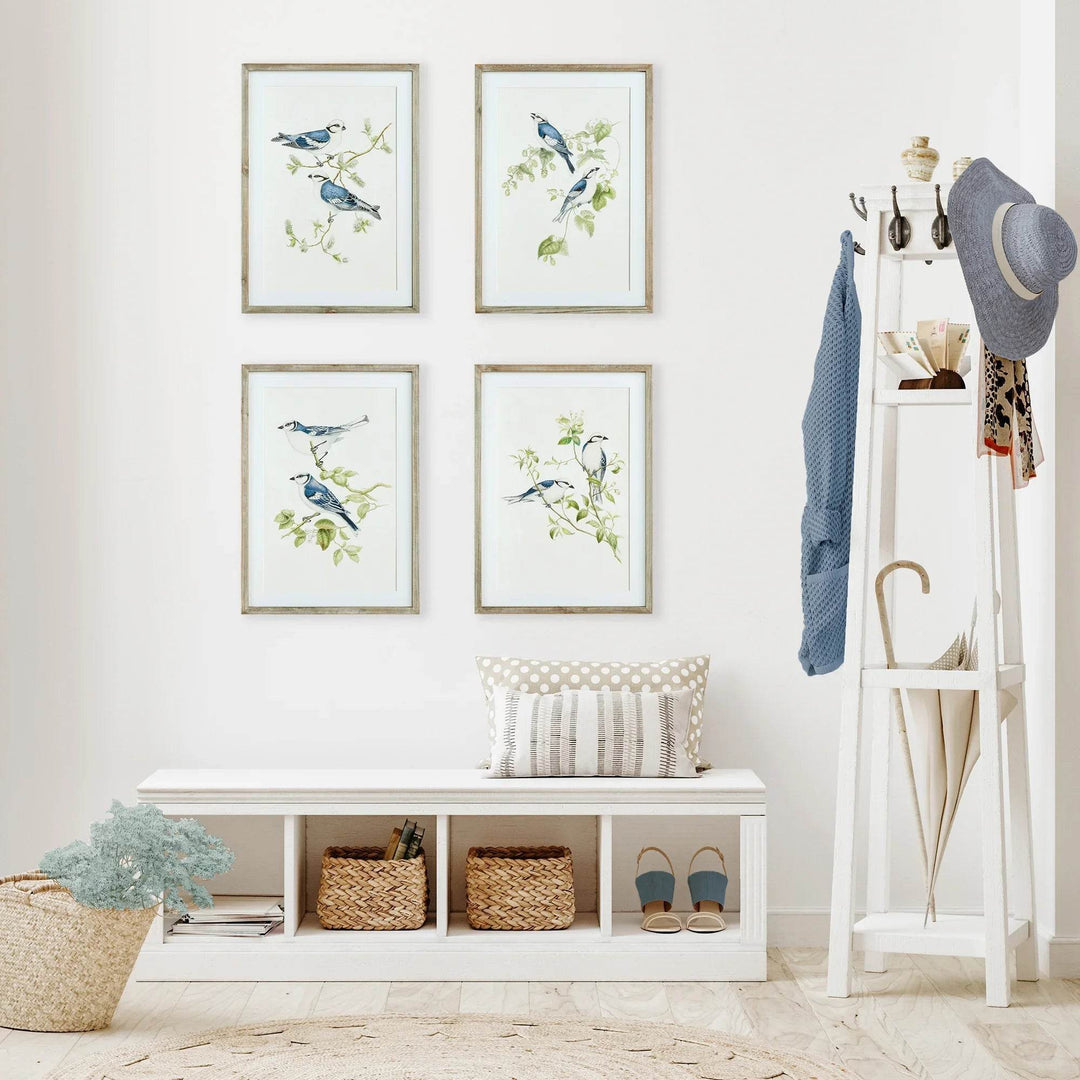 Blue Birds Wall Prints, Set Of 4