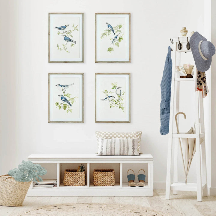 Blue Birds Wall Prints, Set Of 4