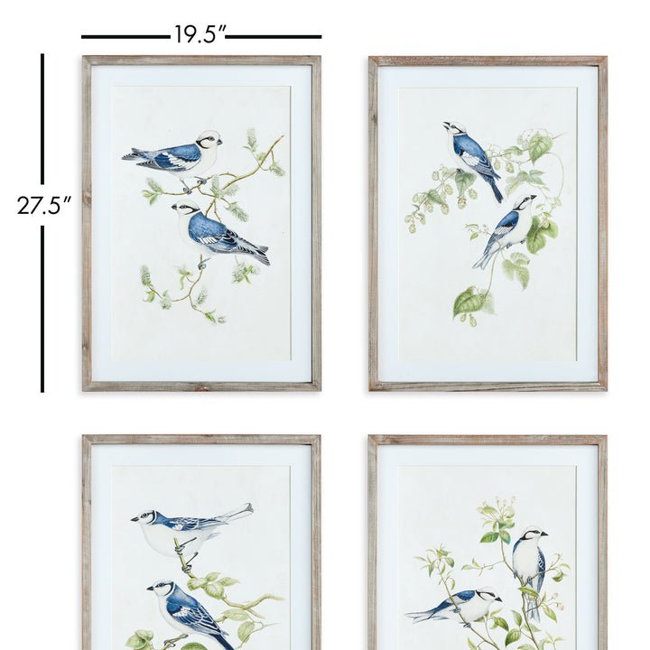 Blue Birds Wall Prints, Set Of 4