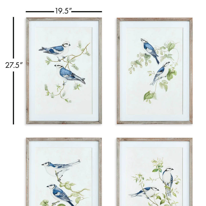 Blue Birds Wall Prints, Set Of 4