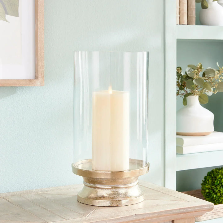Gold Footed Hurricane Candle Holder, Large