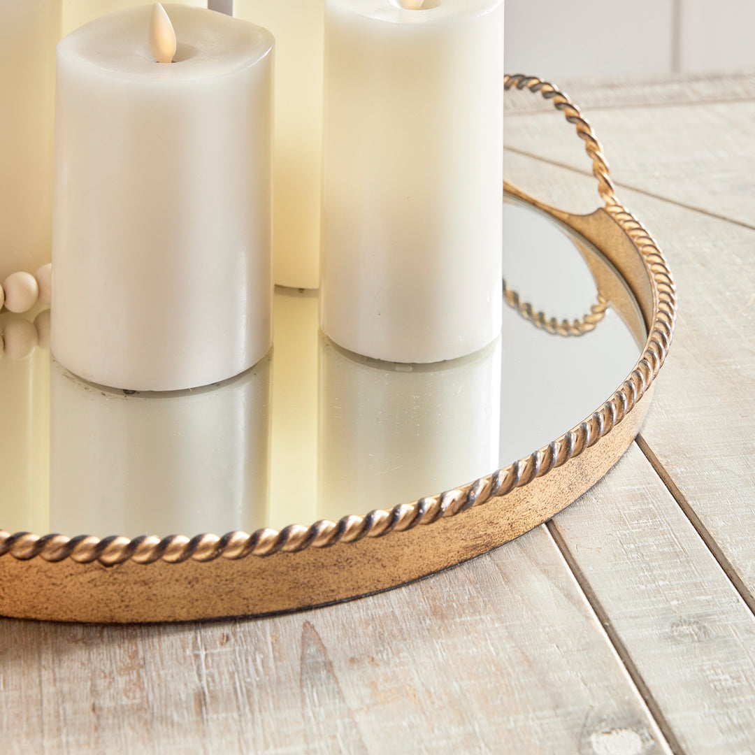 Set of 2 Antique Gold Cast Iron Decorative Mirrored Trays