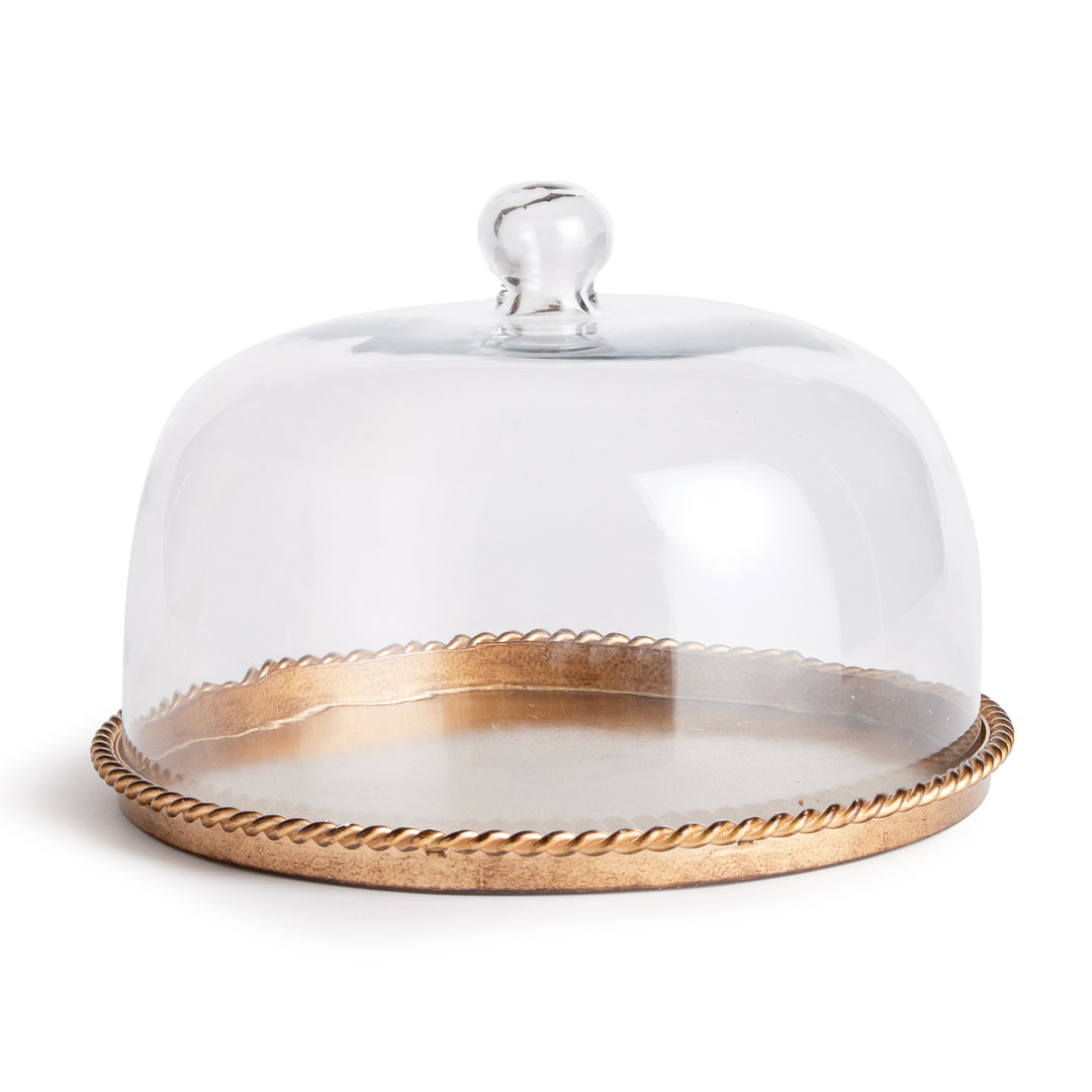 Large Antique Gold Tray with Thick Glass Cloche