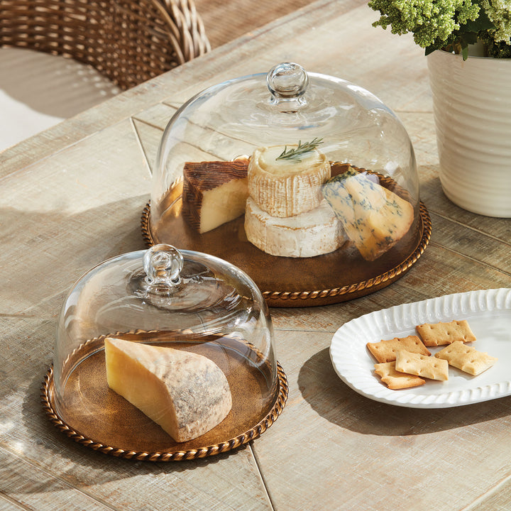 Large Antique Gold Tray with Thick Glass Cloche