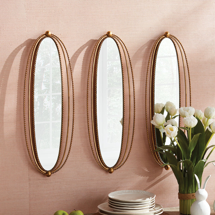 Triple Braided Narrow Gold Mirror for Powder Room or Entryway