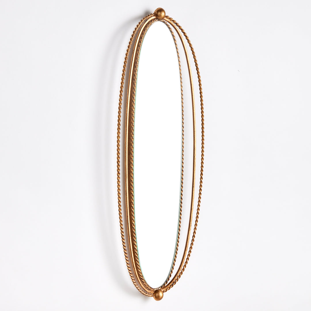 Triple Braided Narrow Gold Mirror for Powder Room or Entryway