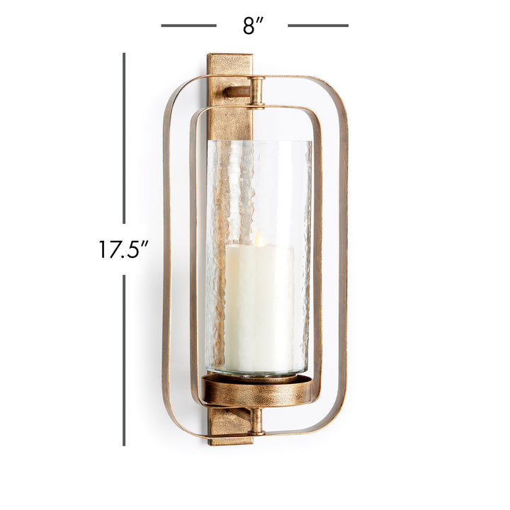 Large Grand Scale Wall Candle Sconce With Hammered Glass