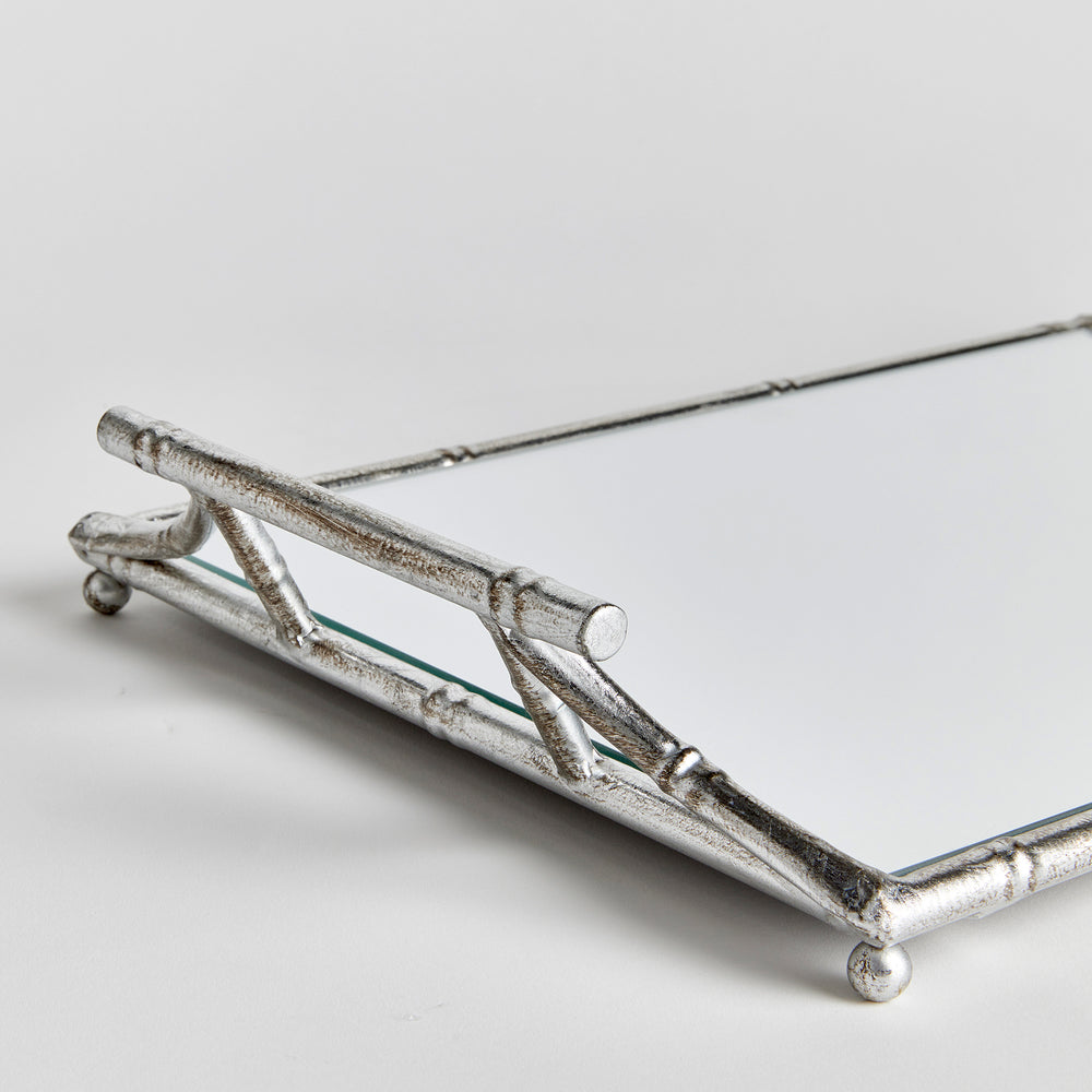 Daafan Antique Silver Mirrored Tray With Handles