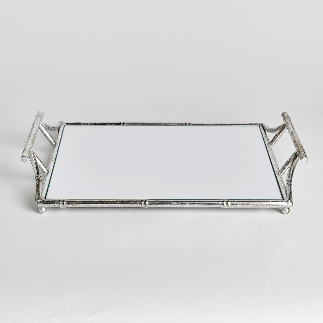 Daafan Antique Silver Mirrored Tray With Handles