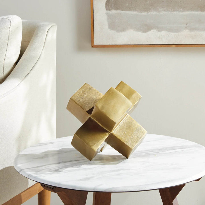 Gold Cube Sculpture - Modern Geometric Accent Decor