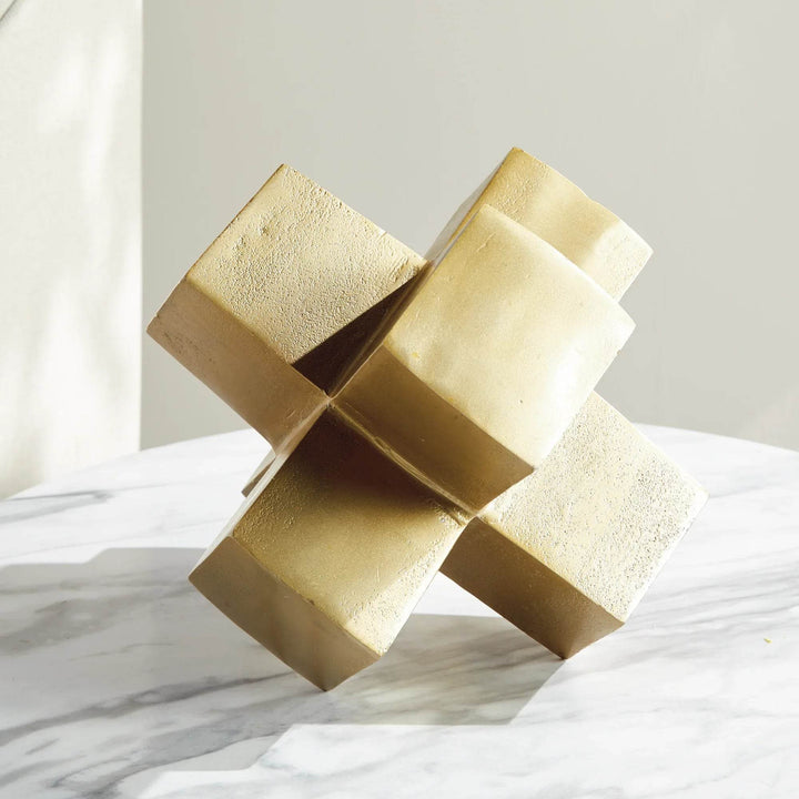Gold Cube Sculpture - Modern Geometric Accent Decor