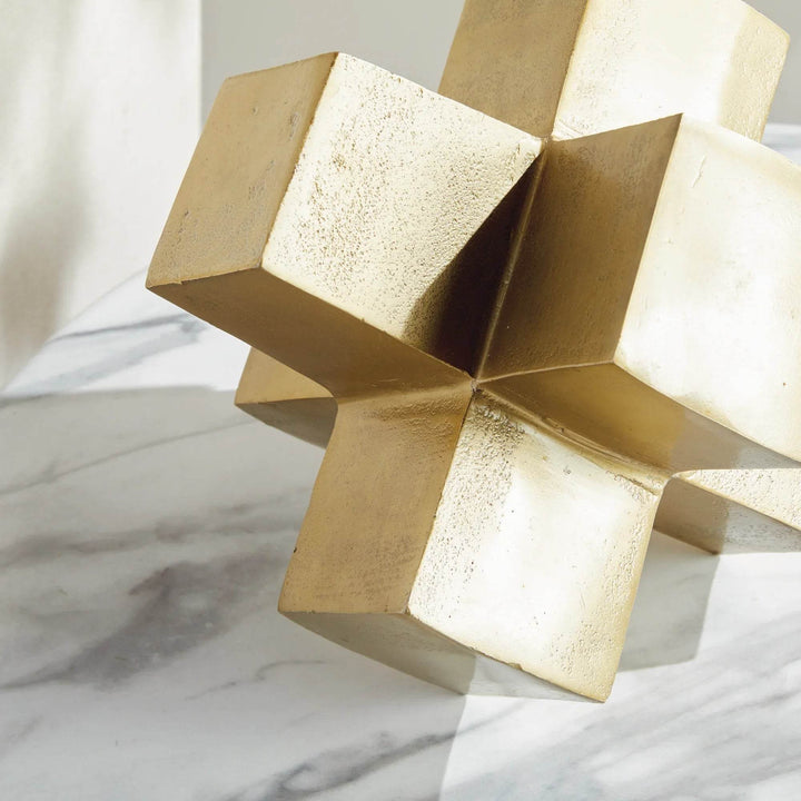 Gold Cube Sculpture - Modern Geometric Accent Decor