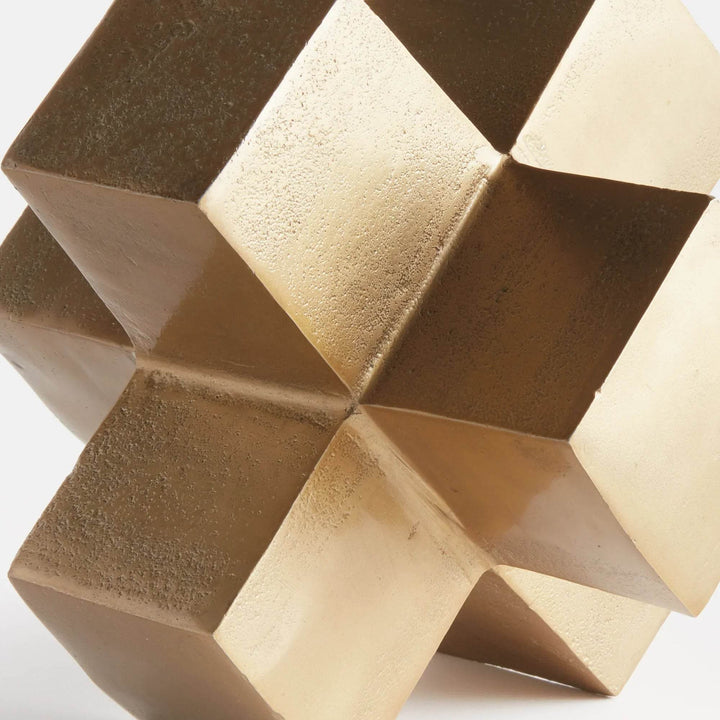 Gold Cube Sculpture - Modern Geometric Accent Decor