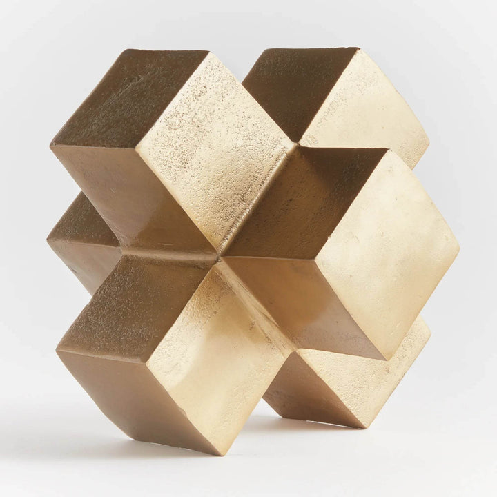 Gold Cube Sculpture - Modern Geometric Accent Decor