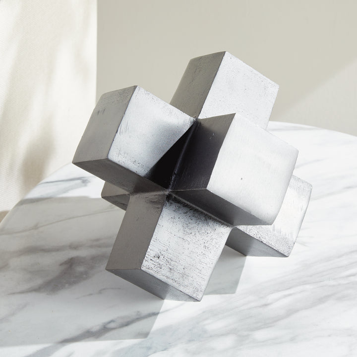 Silver Cubed Sculpture - Modern Geometric Decor