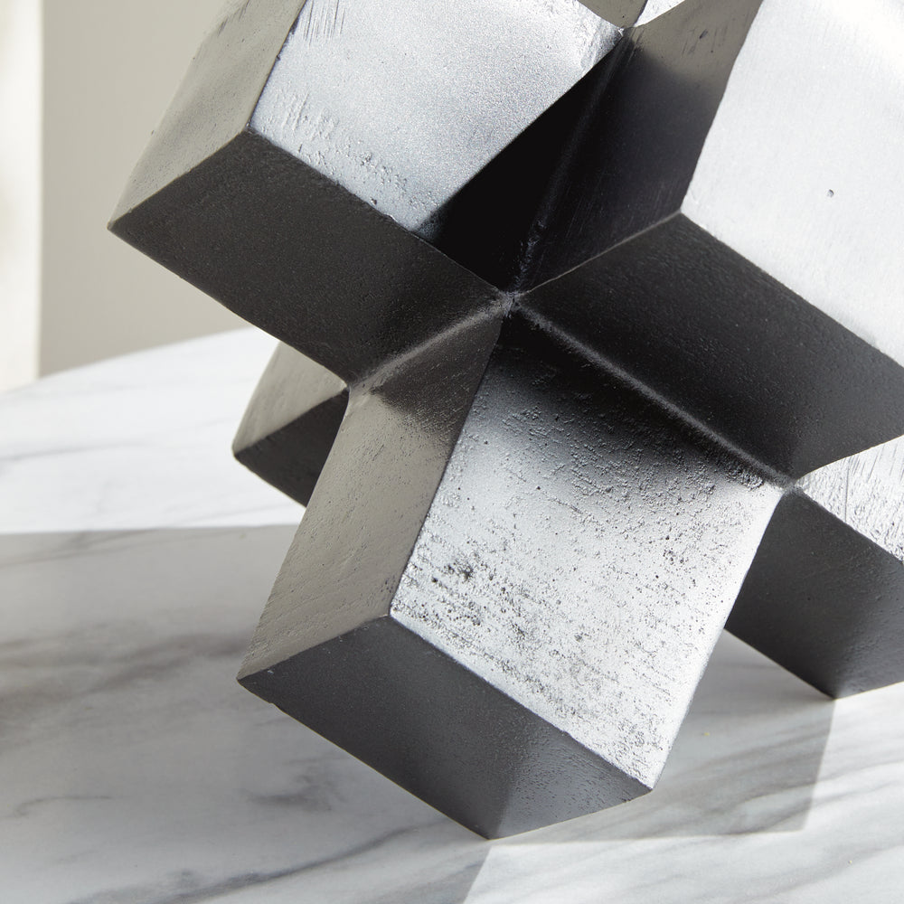 Silver Cubed Sculpture - Modern Geometric Decor