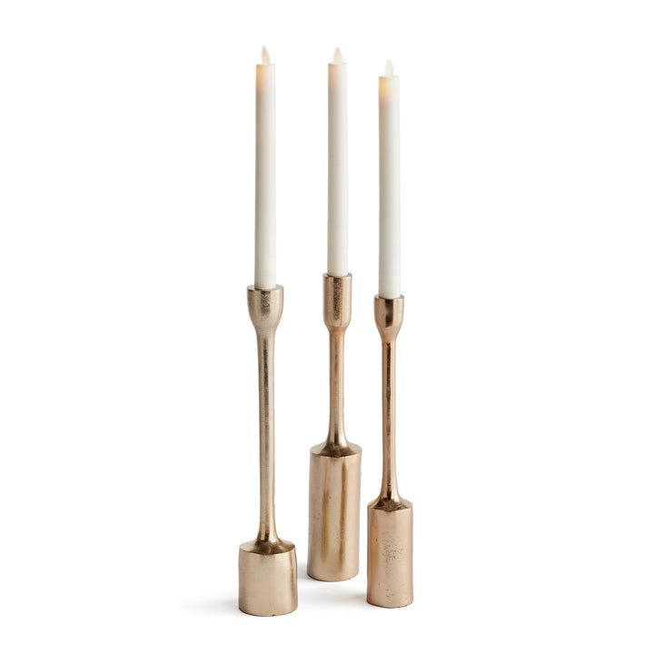 Set of 3 Champagne Gold Aluminum Taper Candle Holders