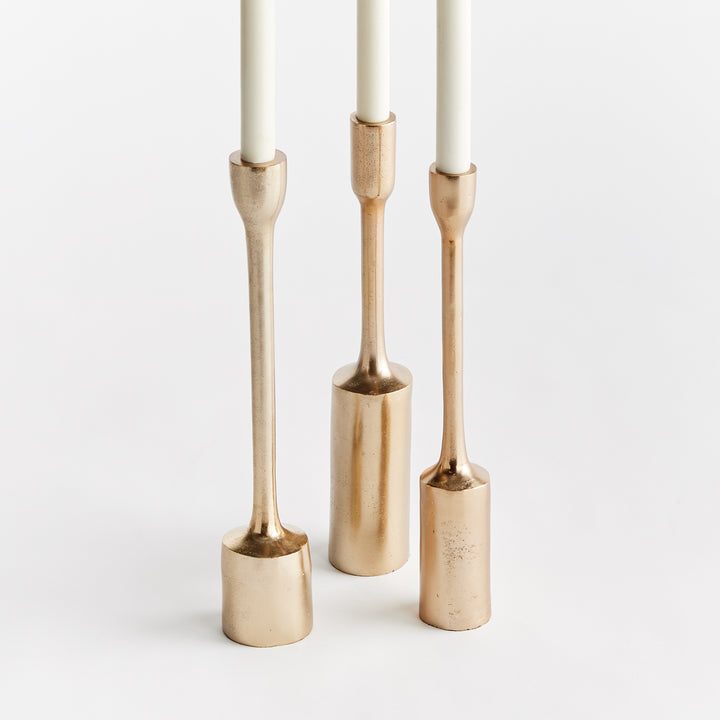 Set of 3 Champagne Gold Aluminum Taper Candle Holders