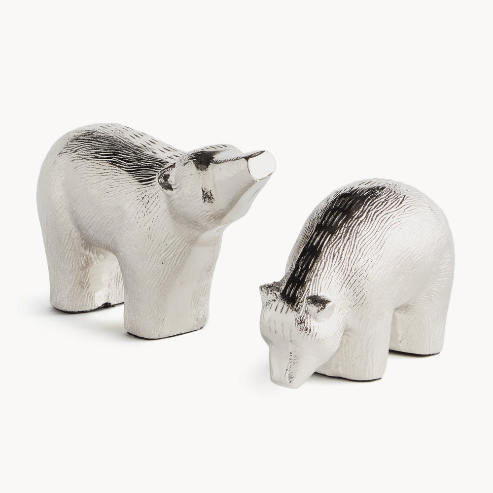 Elegant Silver Bear Sculptures - Modern Decor Accents