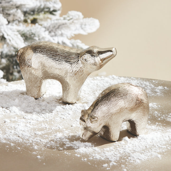 Elegant Silver Bear Sculptures - Modern Decor Accents