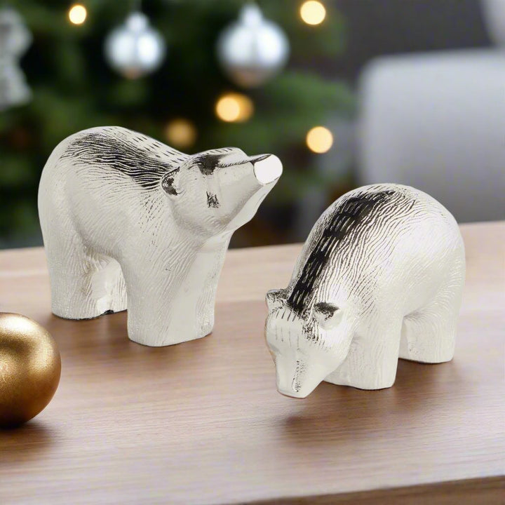 Elegant Silver Bear Sculptures - Modern Decor Accents