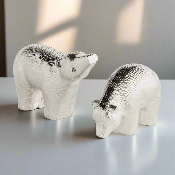 Elegant Silver Bear Sculptures - Modern Decor Accents