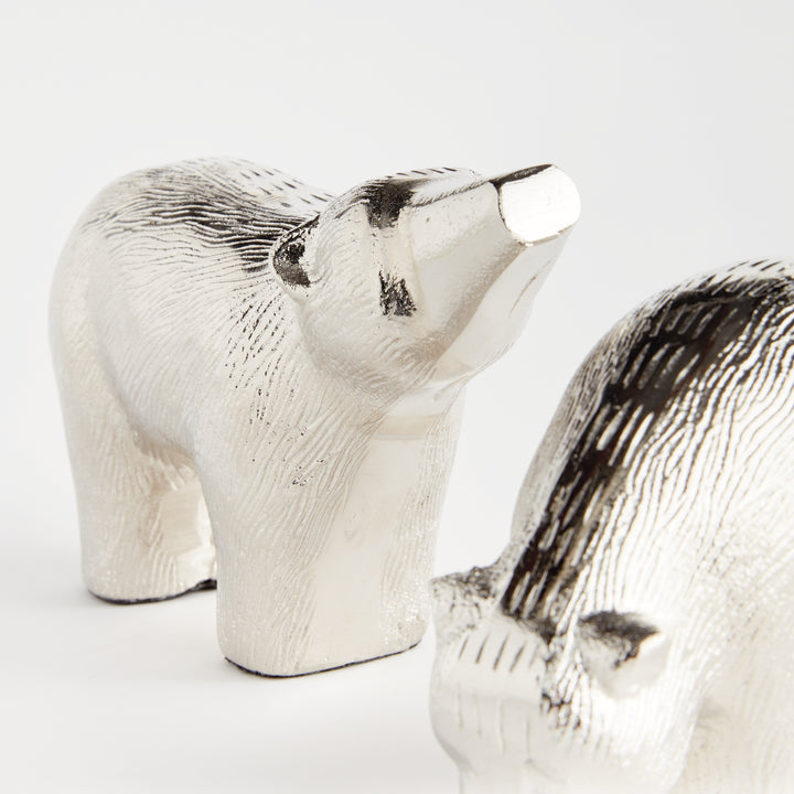 Elegant Silver Bear Sculptures - Modern Decor Accents