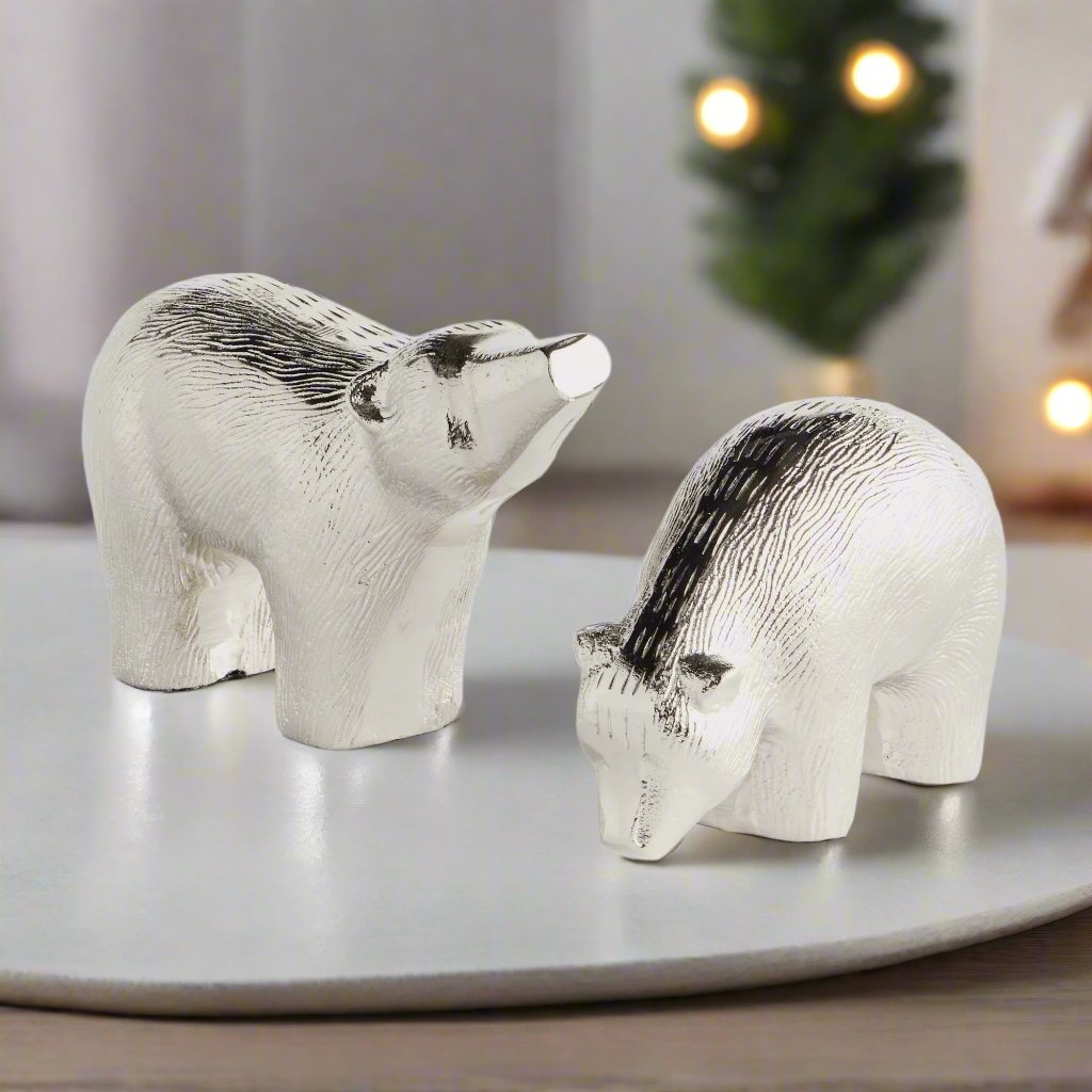 Elegant Silver Bear Sculptures - Modern Decor Accents