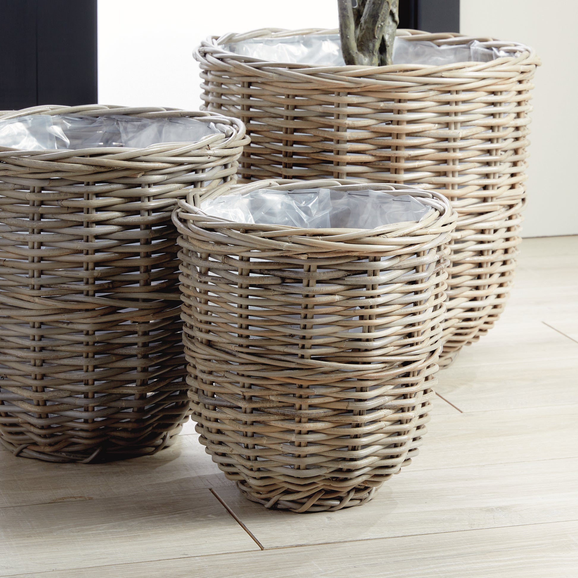 Gray Woven Basket Planters, Assorted