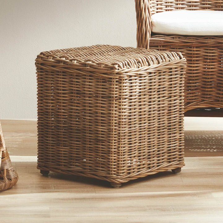 Handwoven Warm Gray Rattan Stool for Home Décor