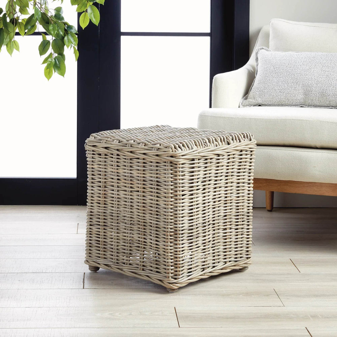 Handwoven Warm Gray Rattan Stool for Home Décor