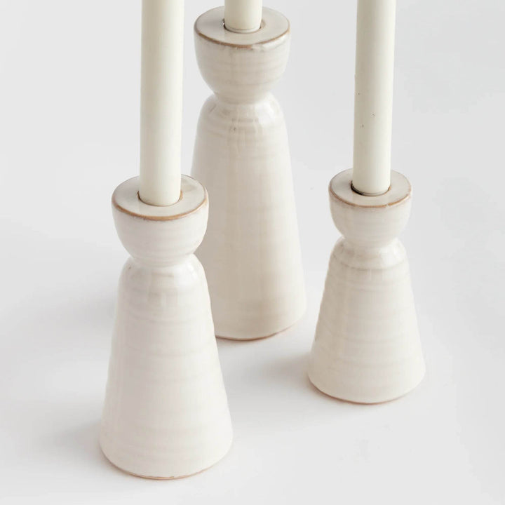 Elegant Cream Stoneware Candle Holders Set