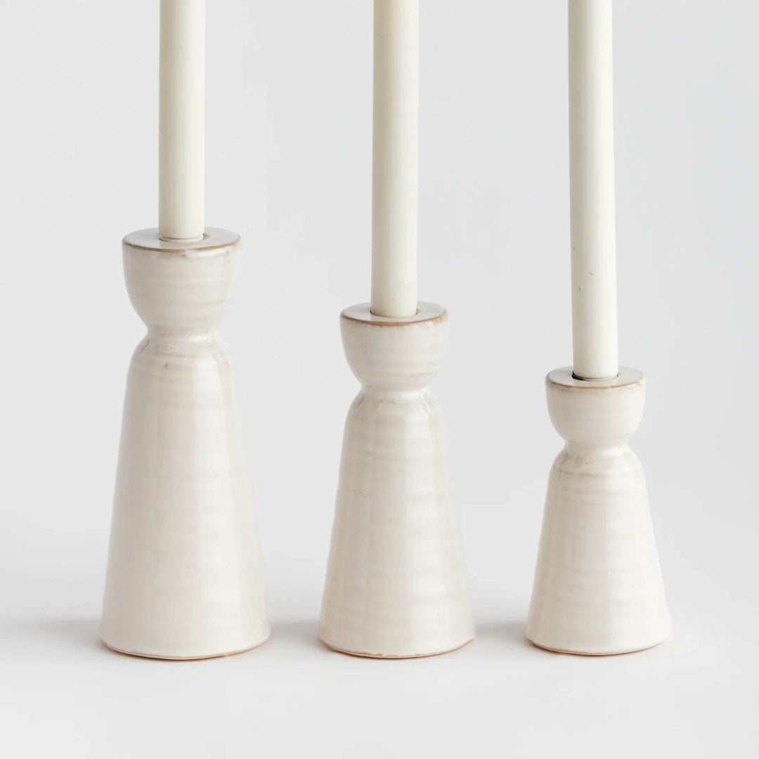 Elegant Cream Stoneware Candle Holders Set