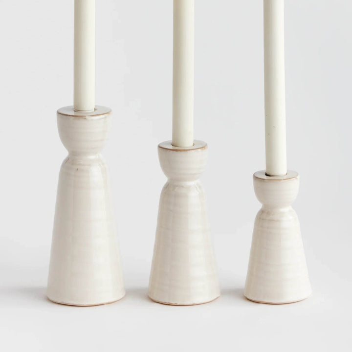 Elegant Cream Stoneware Candle Holders Set