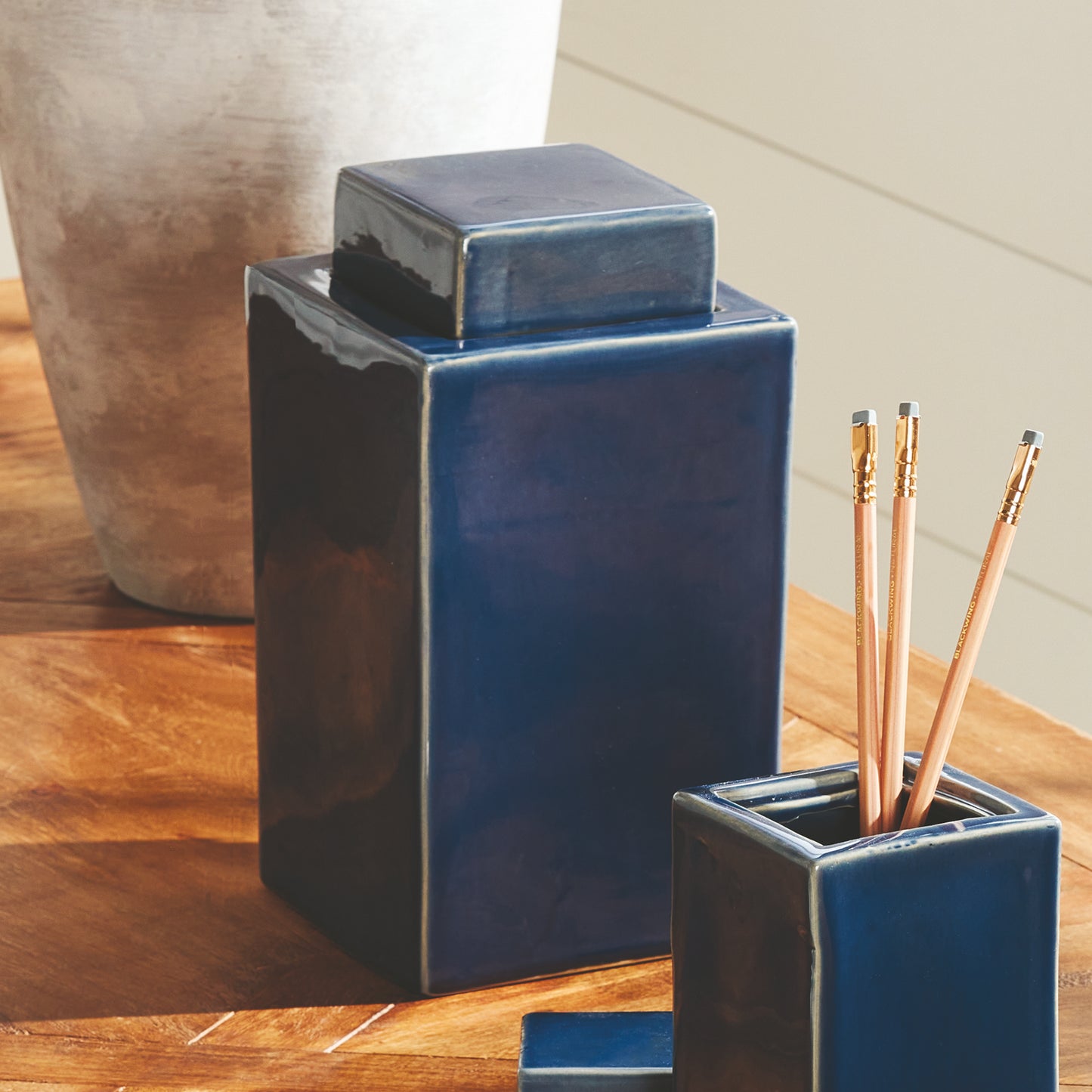 Blue Contemporary Square Jar, Large