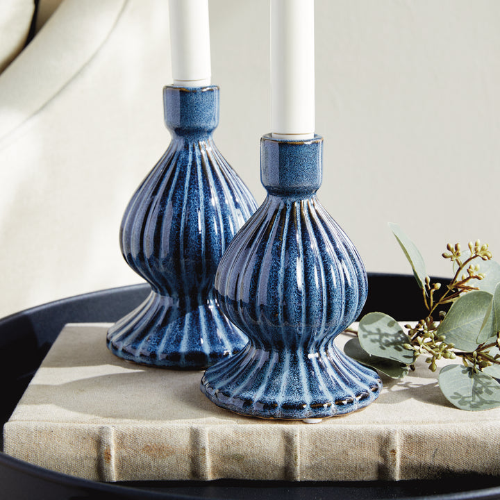 Blue Glaze Candleholders