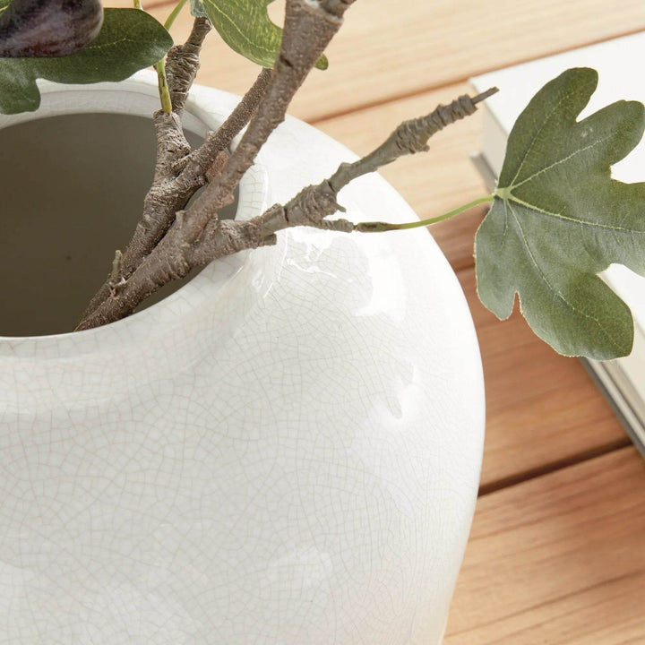 Wide Round White Crackle Glaze Vase For Home Decor - Delamere Design