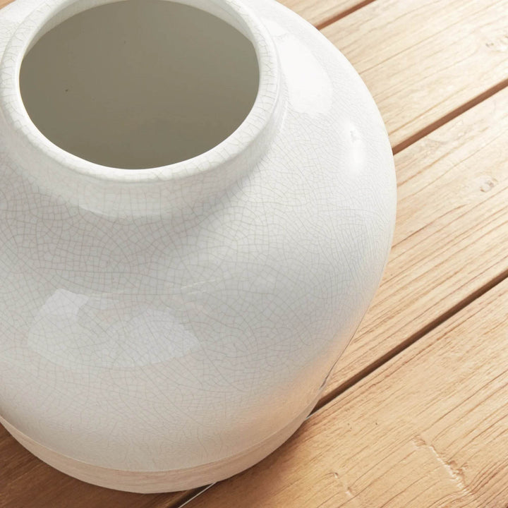 Wide Round White Crackle Glaze Vase For Home Decor - Delamere Design