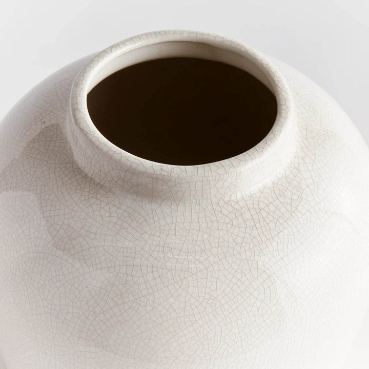 Wide Round White Crackle Glaze Vase For Home Decor - Delamere Design